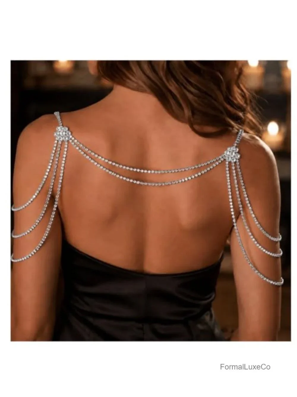 Multi-Layered Rhinestone Shoulder Chain Crystal Tassel Body Jewelry Bridal
